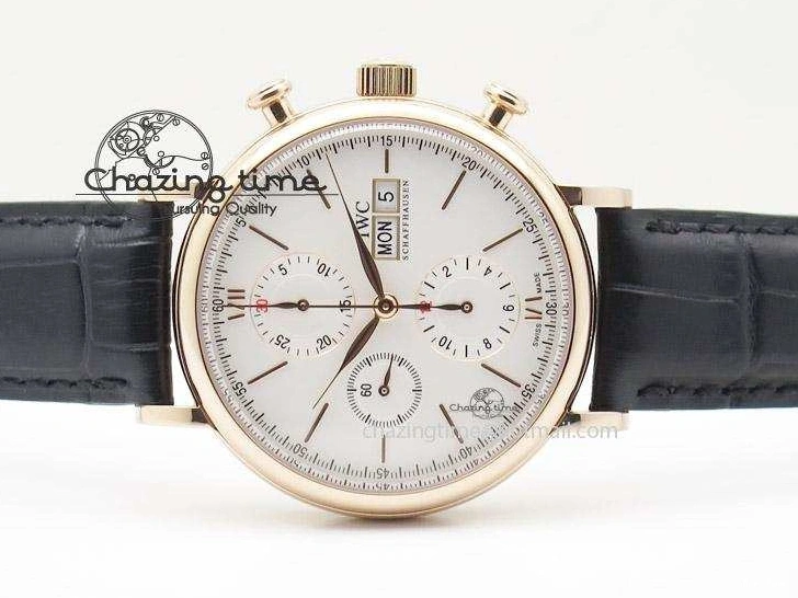 MIROTIME 1103 Portofino Chrono RG White Dial on Black Leather Strap A Vibrant 7385